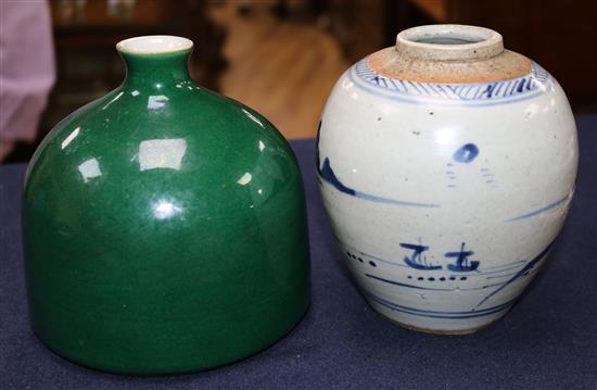 Blue and white landscape jar with Quinlong mark(-)